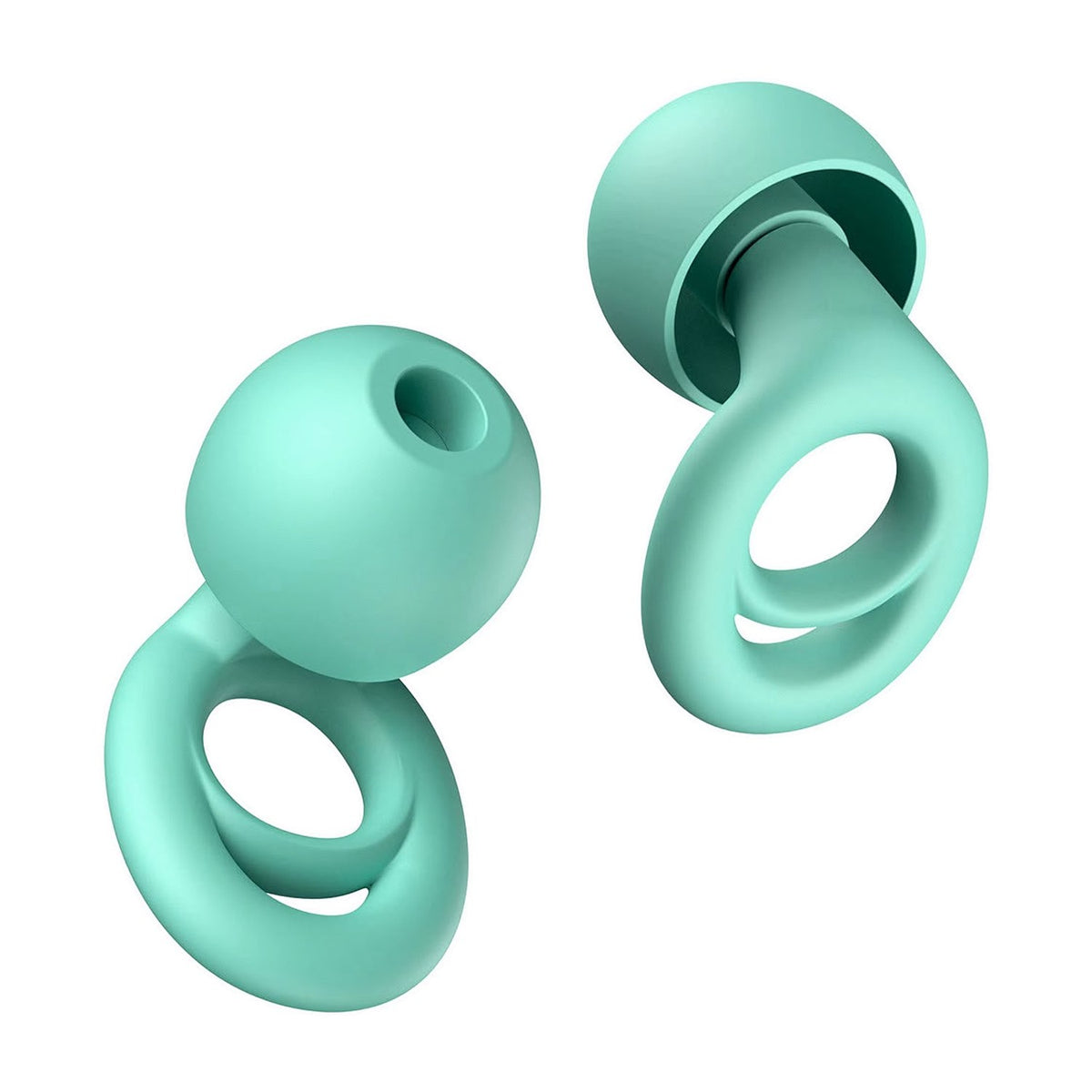 Close-up of a Mint PLUGS pair showing the soft silicone ring, stem and dome ear tip